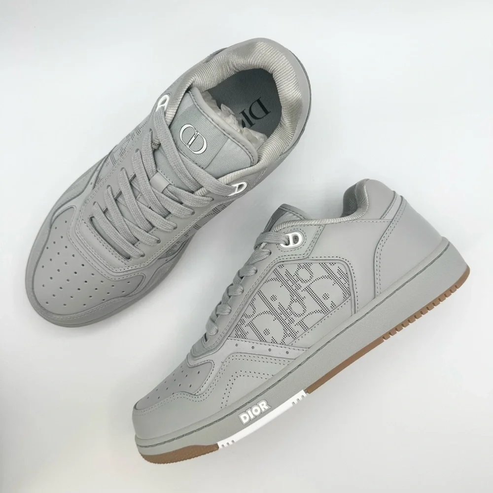 NEW Men Dior Grey B27 Low Top CD Diamond Logo Sneakers Trainers Lace Up Shoes